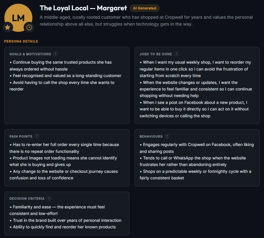 Loyal Local customer persona card